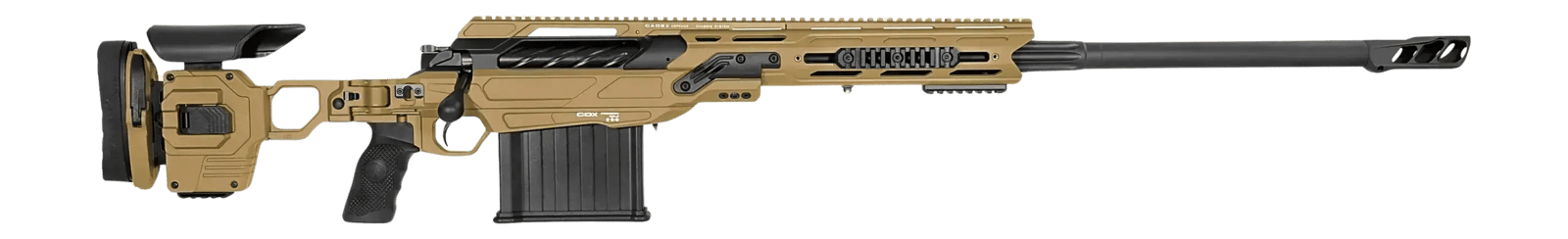 Cadex Inc CDX50DUAL5029BR40I2J5N CDX-50 Tremor 50 BMG 5+1 29" Black DLC Match Grade Threaded Barrel, Black DLC Aluminum Receiver w/Picatinny Rail, Adjustable Folding Hybrid Tan Stock, Black Polymer Gr