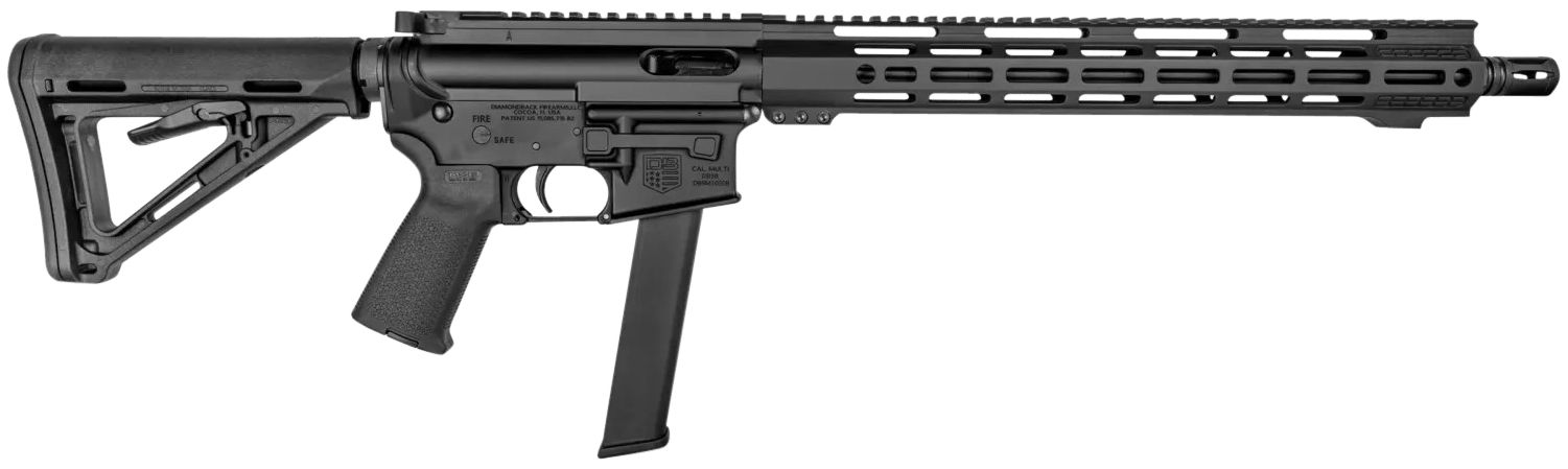 Diamondback DB1418P001 DB15  9mm Luger 32+1 16", Black, Carbon Lower, Magpul MOE Stock, Magpul K2 Grip, Flash Hider