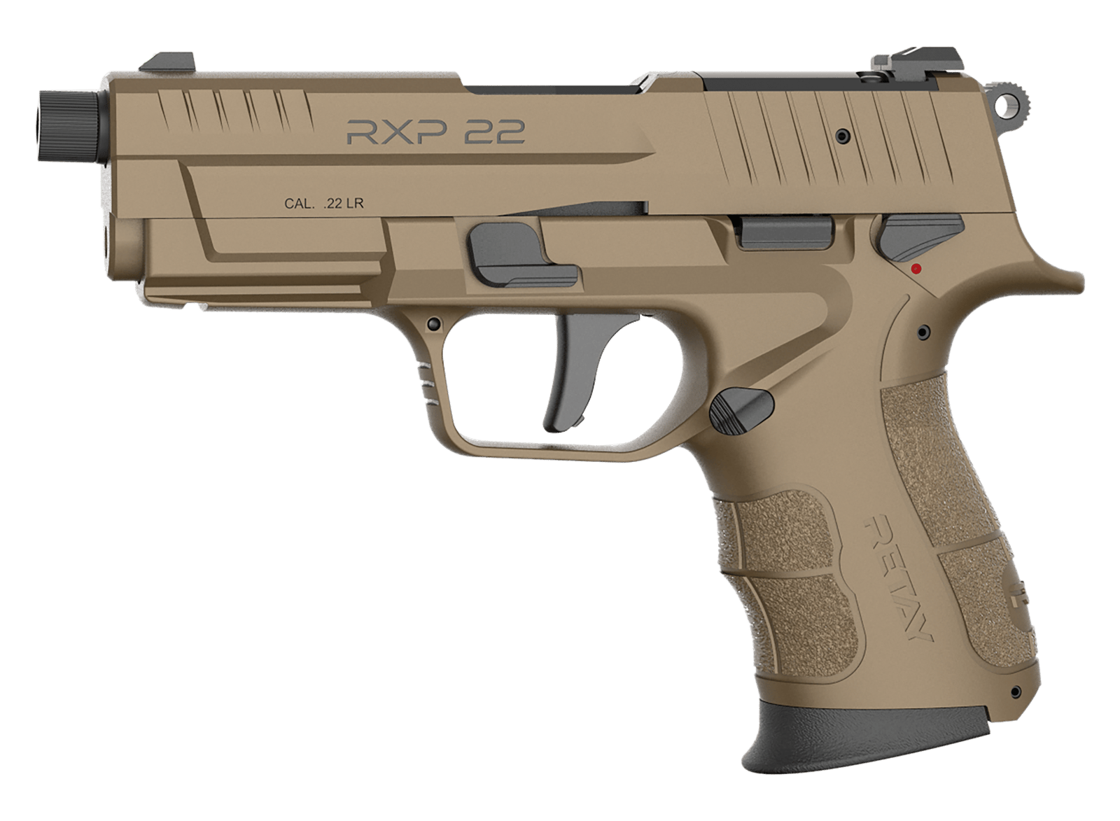 Retay USA RXP22FDE10TH RXP  22 LR 10+1 4" Black Threaded Barrel, Flat Dark Earth Cerakote RMR/RMSc Optic Ready/Serrated Slide, Flat Dark Earth Cerakote Polymer Frame w/Accessory Rail, Textured Grip
