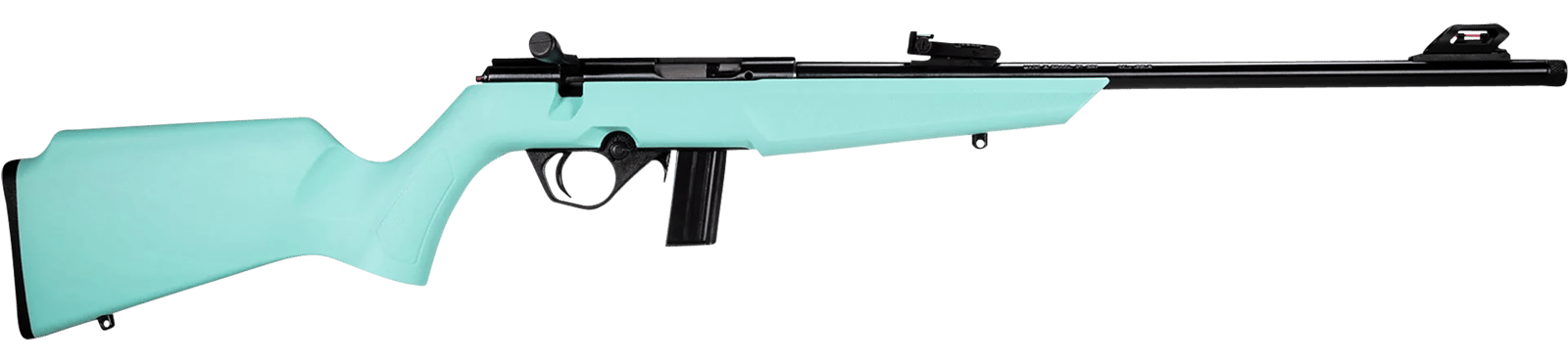Rossi  RB22  Compact 22 LR 10+1, 16" Matte Black Button Rifled Free Floating Steel Barrel, Matte Black Stainless Steel Receiver, Cyan Monte Carlo Stock, Right Hand