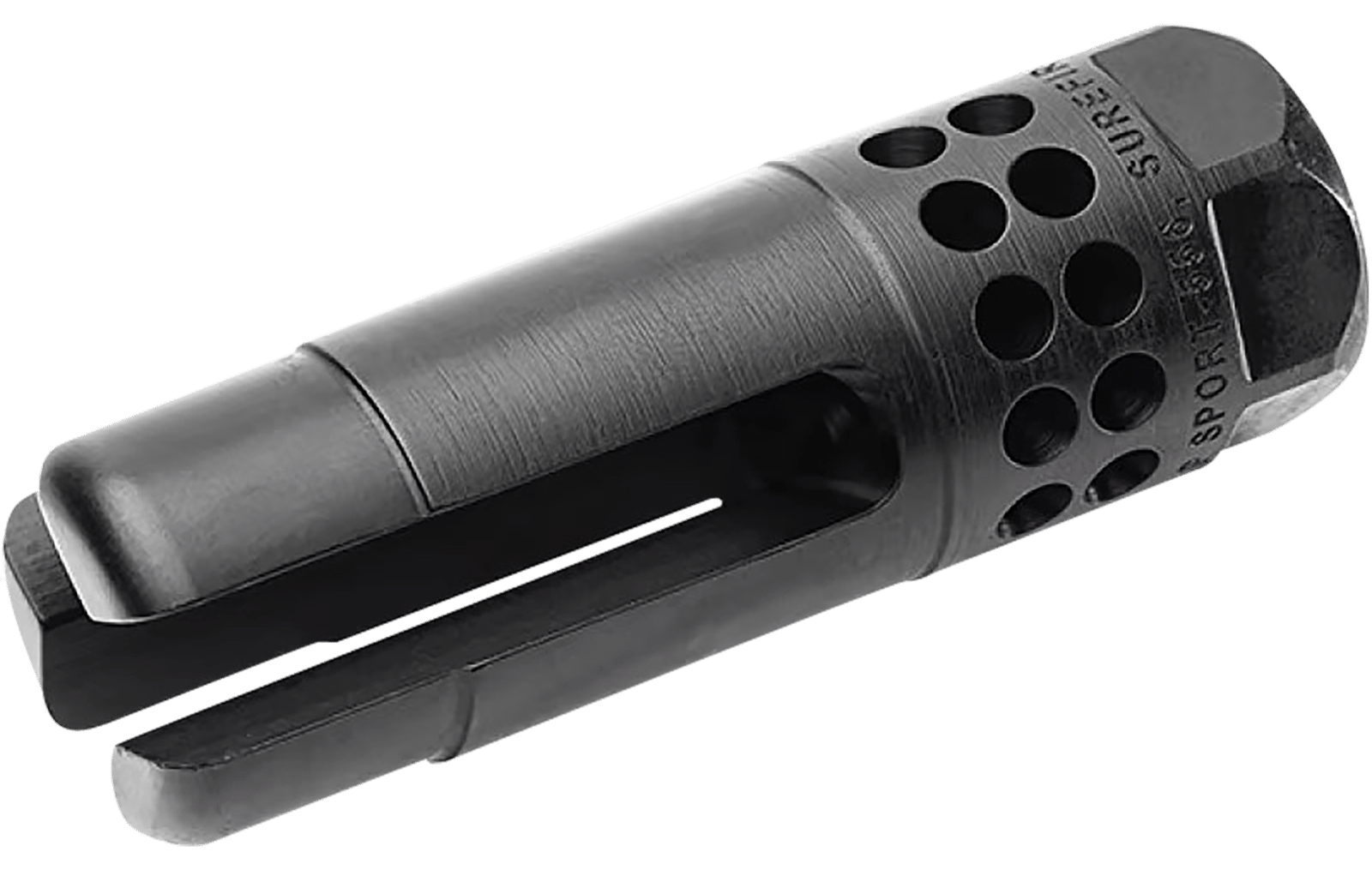SureFire WARCOMPSPORT7625824 Warcomp Sport Flash Hider 30 Cal (7.62mm NATO) 5/8"-24 tpi, Open Tine 3-Prong, Ported Black Stainless Steel for AR/M4 Platform