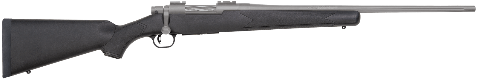 Mossberg 28006 Patriot  7mm-08 Rem 5+1 22" Stainless Cerakote Fluted Barrel, Stainless Cerakote Receiver Drilled & Tapped, Black Fixed Synthetic Stock, Right Hand