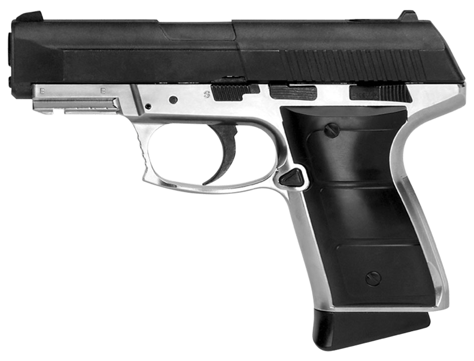 Daisy 985501442 5501 Powerline CO2 177 BB 15+1 430 fps, Smooth Bore Barrel, Black Slide, Silver Metal Frame with Pic. Rail, Molded Grips, Blade Front Sight, Manual Trigger Block Safety