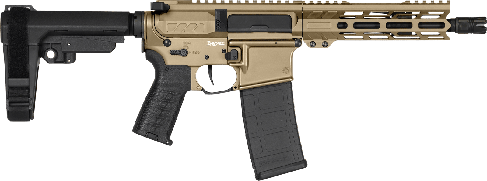 CMMG 30AF20ACT Banshee Mk4 300 Blackout 30+1 8" Black Nitride Threaded Barrel, M-LOK Handguard, Coyote Tan Cerakote Aluminum Receiver w/Picatinny Rail, Black Polymer CMMG RipBrace, CMMG Zeroed Grip