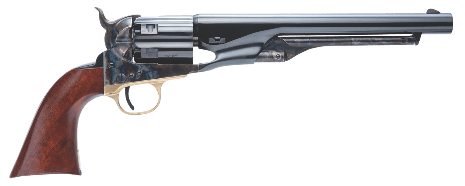 Cimarron CA041 1860 Army .44 Cal 6 Shot, 8" Blued Round Steel Barrel, Blued Engraved/Fluted Cylinder, Color Case Hardened Steel Frame, Smooth Walnut Grip, Exposed Hammer