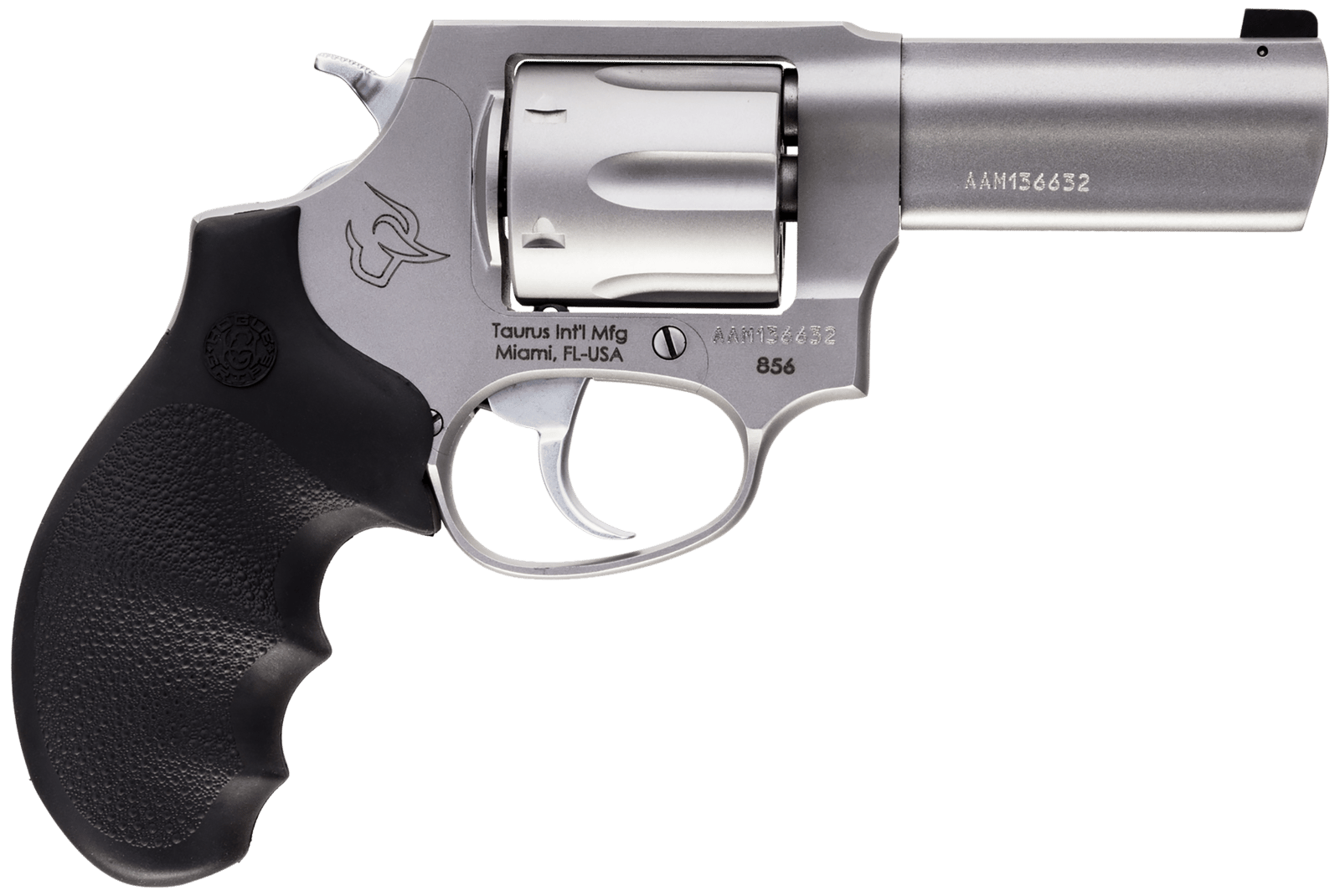 Taurus 2-85639NS 856 Defender Small 38 Special +P 6 Shot 3" Matte Stainless Steel Barrel, Cylinder & Frame, Hogue Finger Grooved Grip, Transfer Bar Safety, Exposed Hammer