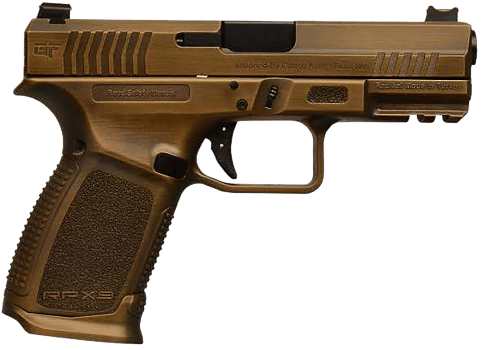 Gforce Arms GFRPX3C9BNZ Exodus  9mm Luger 15+1 4.02" Black Steel Barrel, Bronze Cerakote Serrated Steel Slide, Bronze Cerakote Polymer Frame w/Accessory Rail, Textured Grip