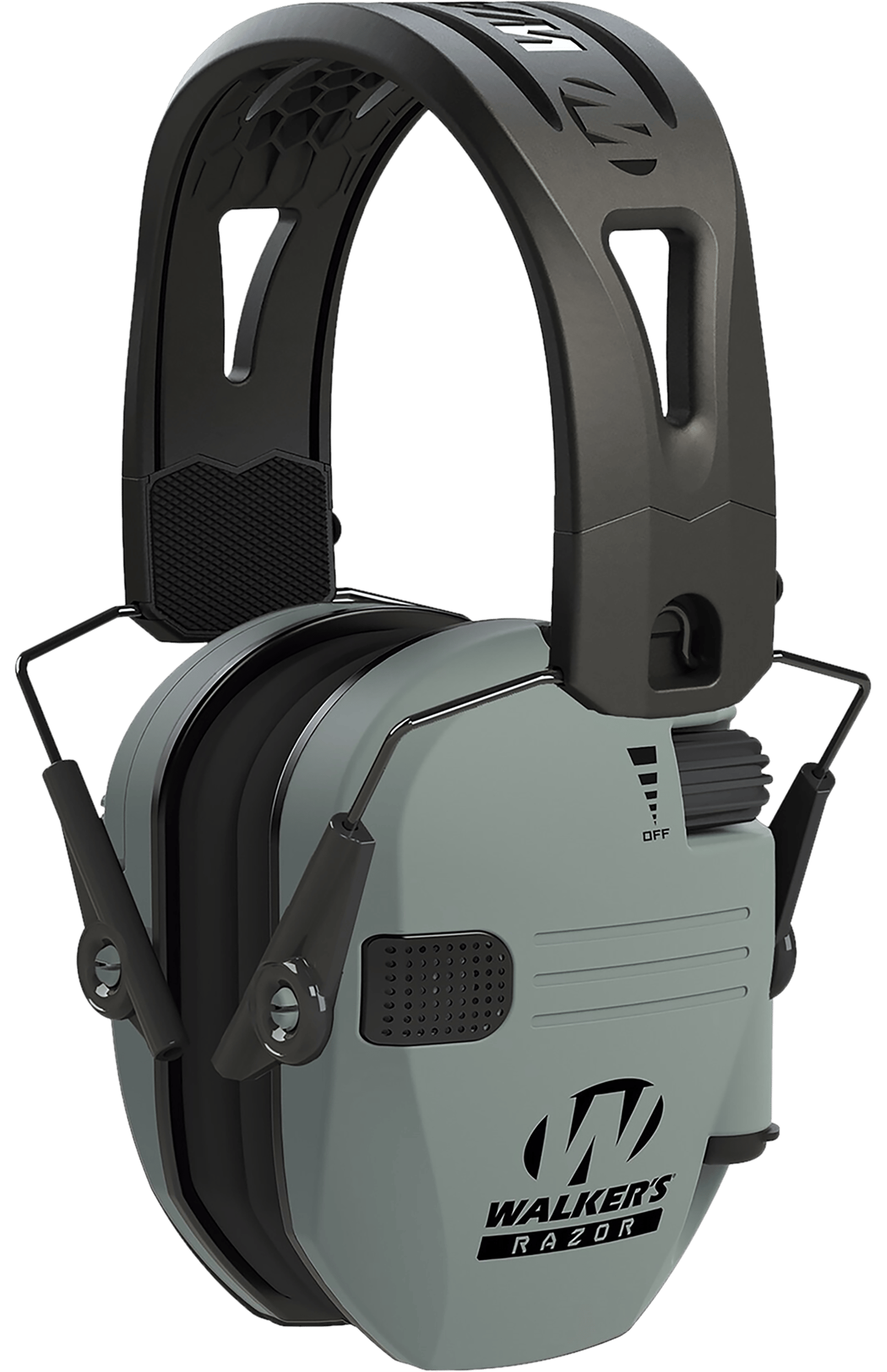 Walker's GWPRSEMRHBGY Razor Tacti-Grip 23 dB Over the Head Battleship Gray/Black Polymer