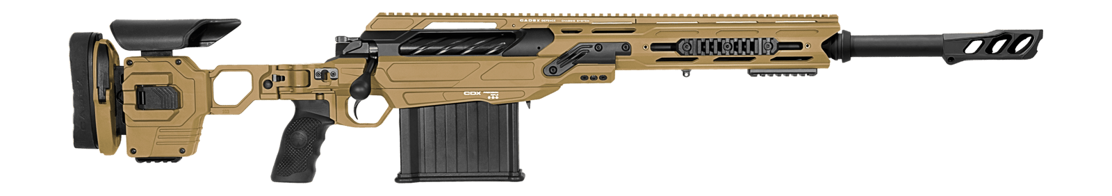 Cadex Inc CDX50DUAL50206BR20I2J5 CDX-50 Tremor 50 BMG 5+1 20.60" Black DLC Match Grade Threaded Barrel, Black DLC Aluminum Receiver w/Picatinny Rail, Adjustable Folding Hybrid Tan Stock, Black Polymer