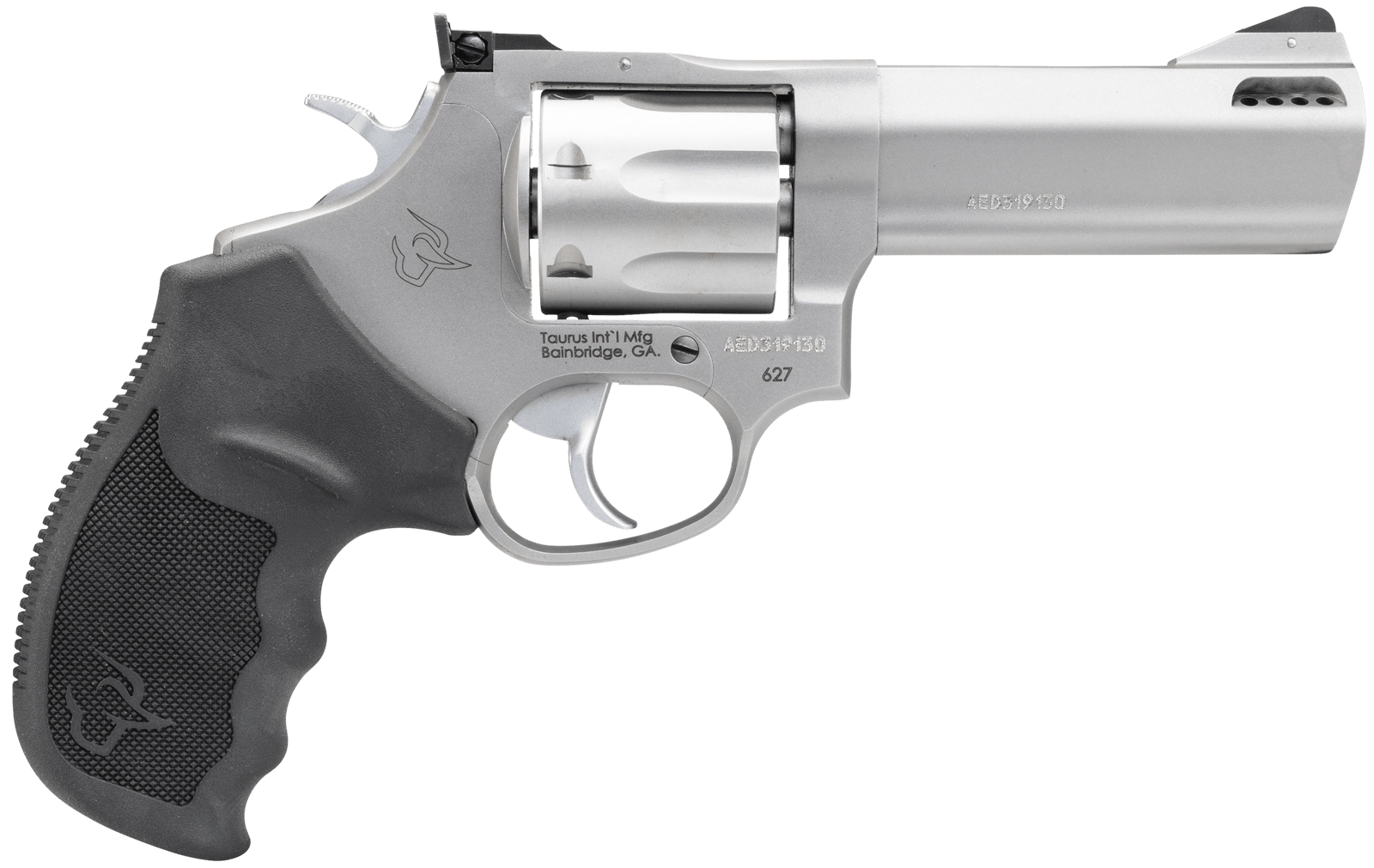 Taurus 2-627049 Tracker 627 Medium 357 Mag/38 Special +P 7 Shot 4" Matte Stainless Steel Barrel, Cylinder & Frame, Black Ribber Grip, Transfer Bar Safety, Exposed Hammer