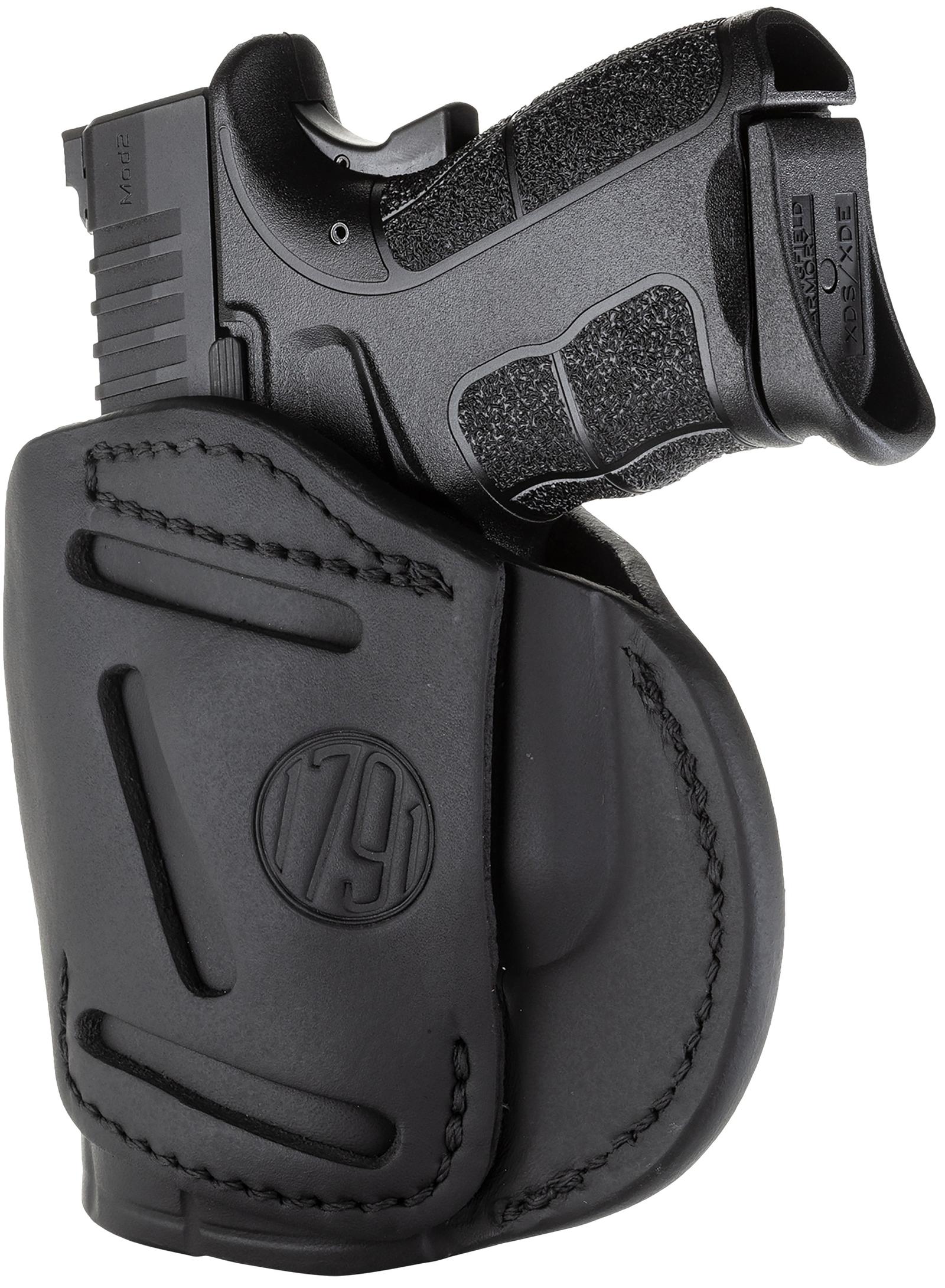 1791 Gunleather 4WH4SBLR 4-Way  IWB/OWB Size 04 Stealth Black Leather Belt Clip Compatible w/Glock 26/Springfield XD/XDS/S&W M&P Shield Plus Right Hand