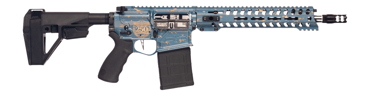 Patriot Ordnance Factory 02552 Rogue 250th Anniversary Limited Edition 308 Win 20+1 12.50" Match Grade Barrel, America 250 Cerakote Aluminum Receiver w/Picatinny Rail, M-LOK Handguard, Black Polymer S