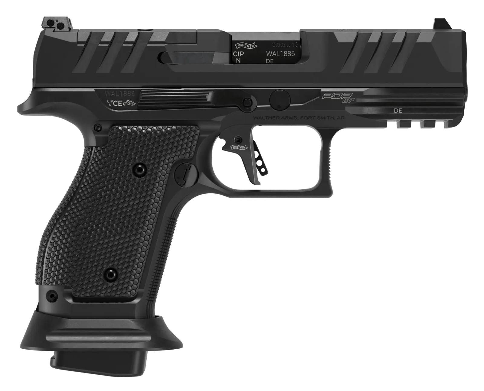 Walther Arms 289699110 PDP  Compact 9mm Luger 10+1 4" Black Polygonal Rifled Barrel, Black Optic Ready/Serrated Slide, Black Steel Frame w/Picatinny Rail, Textured Wraparound Grip