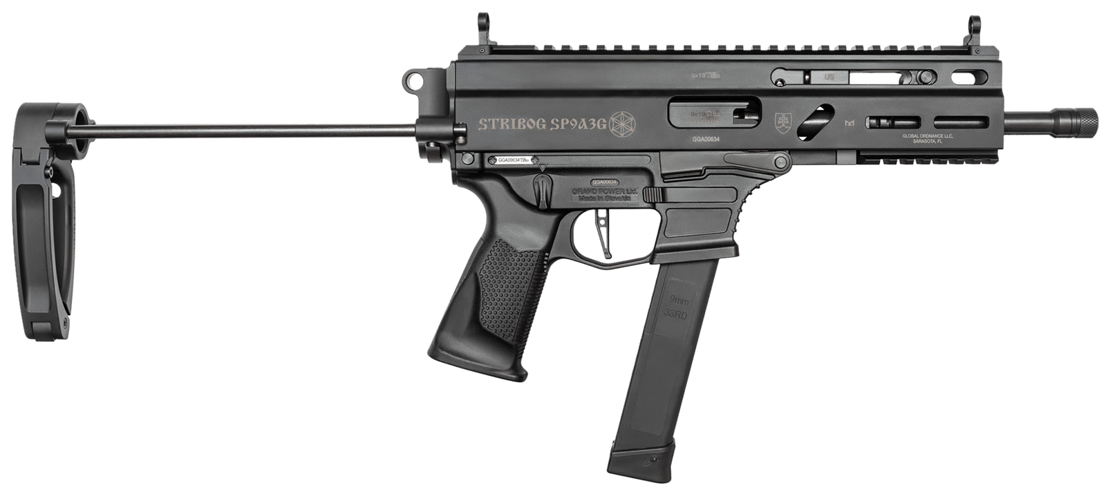 Grand Power 810091152867 Stribog SP9A3G 9mm Luger 8" Black PDW Tailhook Brace
