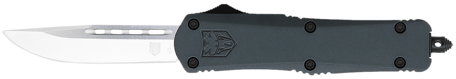 CobraTec Knives MGYFS3DNS FS-3  Medium 3" OTF Drop Point Plain D2 Steel Blade, 4.50" Gray Aluminum Alloy Handle