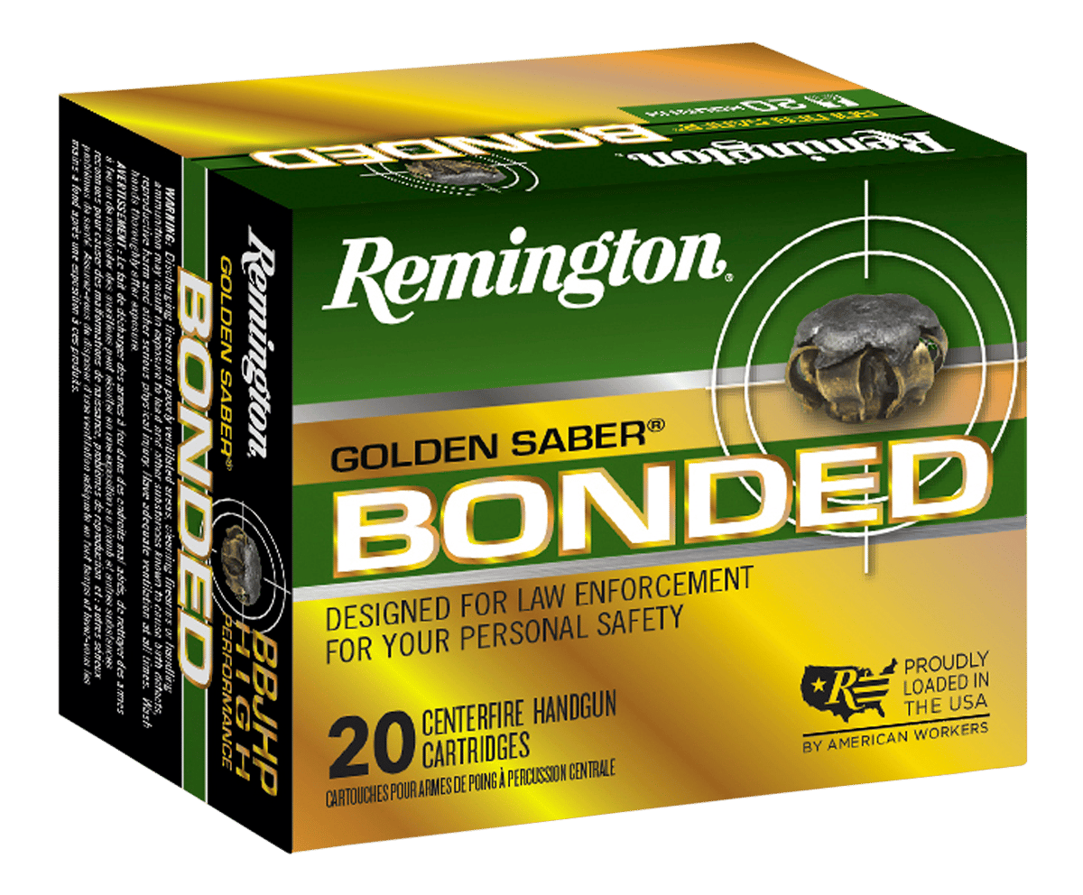 Remington Ammunition 29363 Golden Saber Bonded  40S&W 165gr Bonded Brass Jacketed Hollow Point 20 Per Box/25 Case