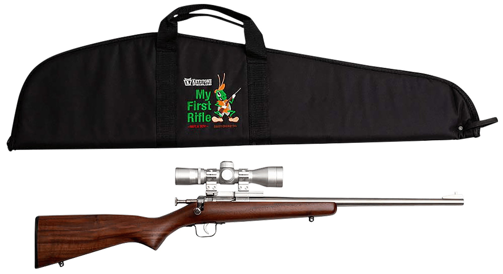 Crickett KSA2238BSC My First Rifle Package 22 S/L/LR Single Shot 16.10" Stainless Steel Barrel & Receiver, American Walnut Fixed Stock, 4x32 Scope