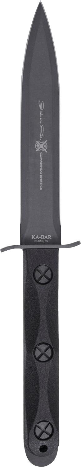 Ka-Bar EK44 Ek Model 4 6.63" Fixed Double Edge Spear Point Plain Stonewashed 1095 Cro-Van Blade, Black GRN Handle, Includes Sheath
