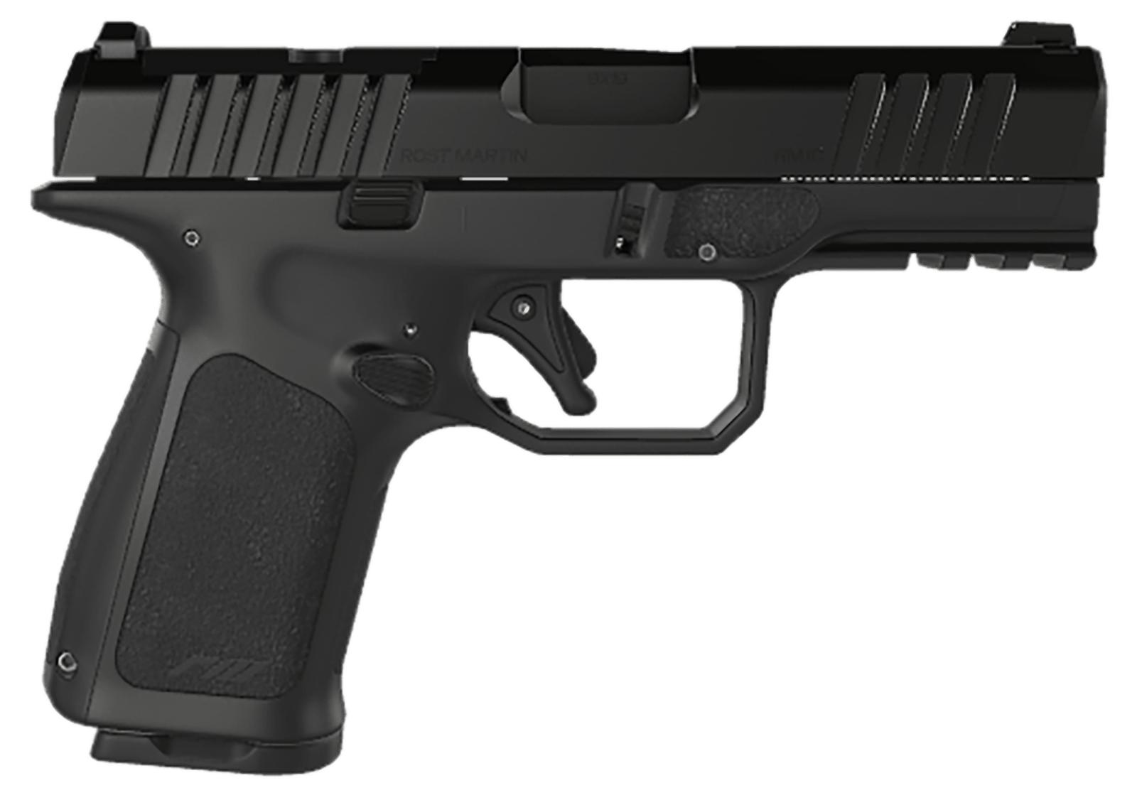 Rost Martin RM1CBLKOSP15 RM1C  9mm Luger 15+1 4" Black Match Grade Barrel, Black Tenifer Optic Ready/Serrated Steel Slide, Black Polymer Frame w/Picatinny Rail, Textured Grip, Ambidextrous