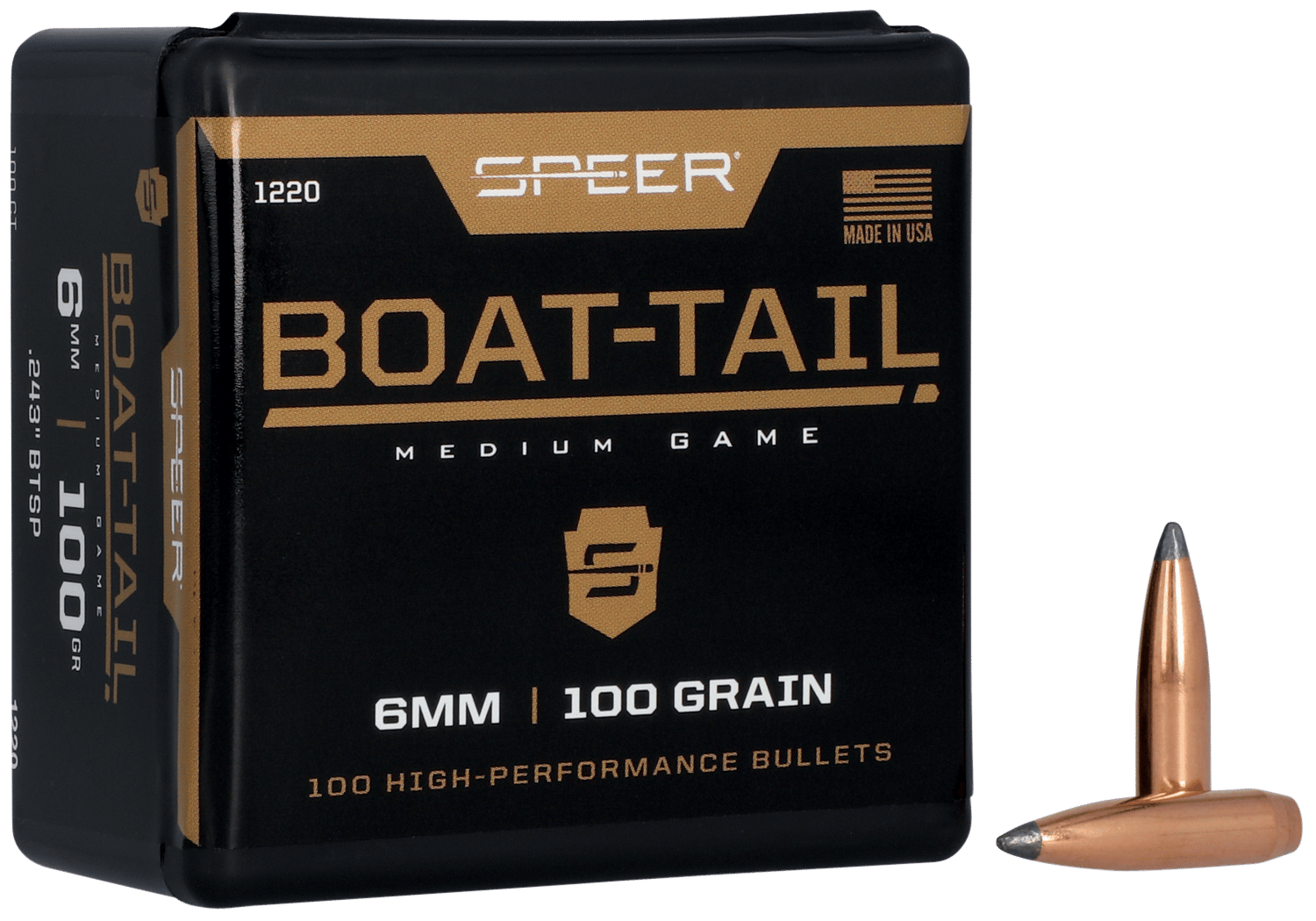 Speer 1220 Boat-Tail  6mm 100gr Jacketed Soft Point Boat Tail 100 Per Box/5 Case