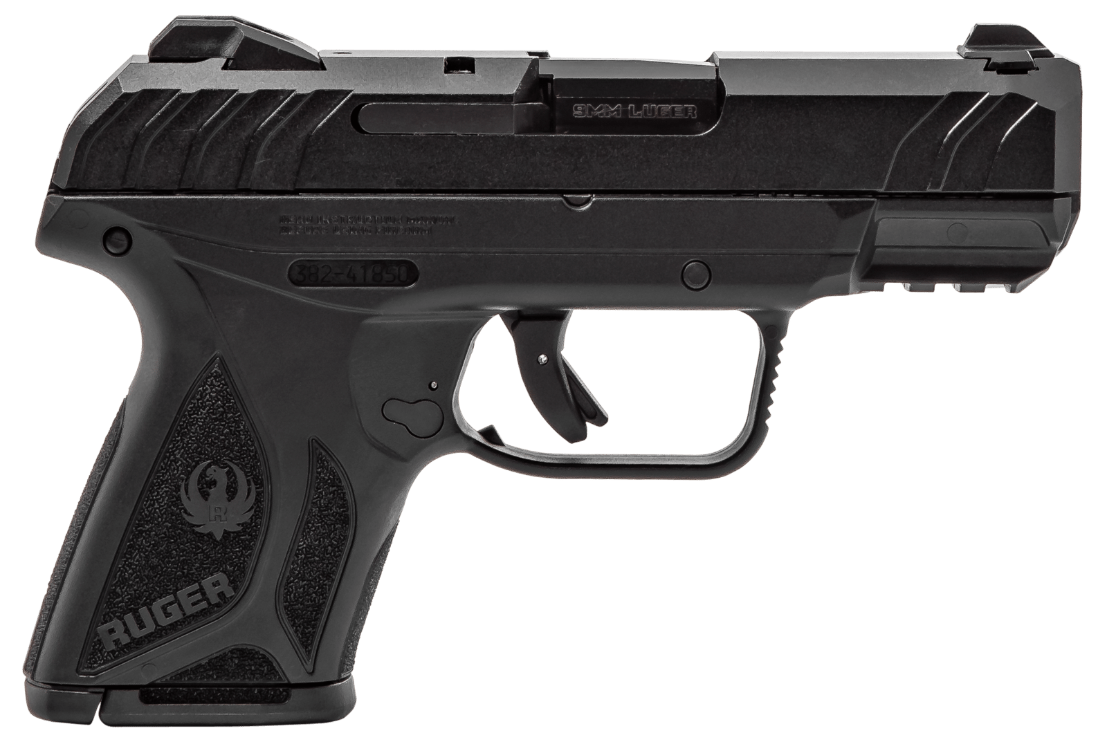 Ruger 3818 Security-9 Compact 9mm Luger  3.42" Barrel 10+1,Black Polymer Frame With Picatinny Acc. Rail, Black Oxide Steel Slide, Manual Safety