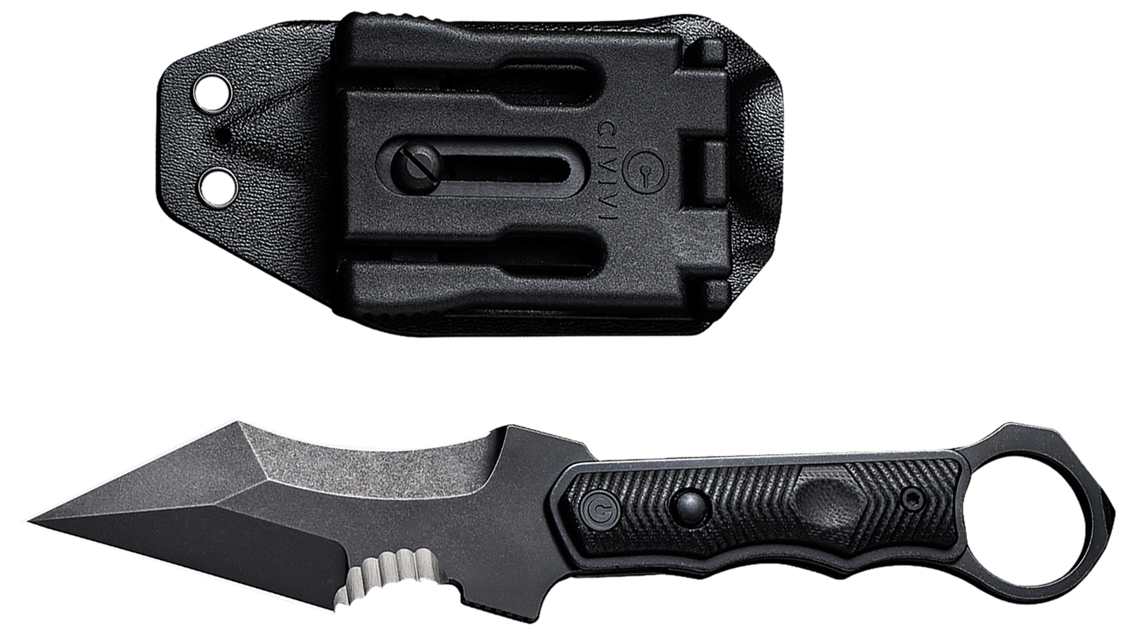 Civivi Knives C20037B-1 Orthrus  3.76" Fixed Karambit/Straight Black Stonewashed Nitro-V Steel Blade, 4.30" Black w/Finger Ring G10 Handle