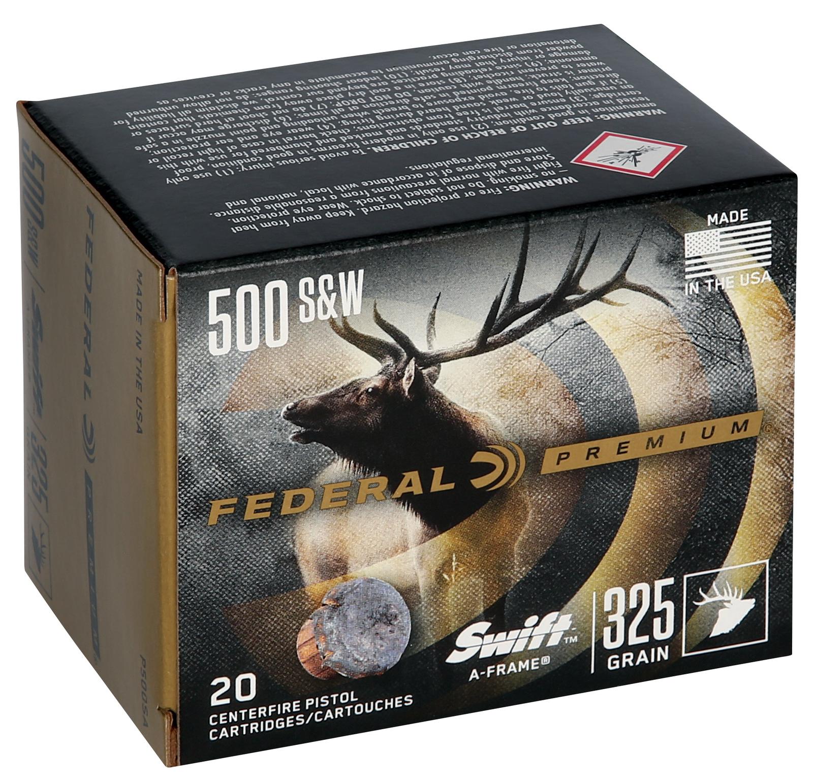 Federal P500SA Premium  500S&W Mag 325gr Swift A Frame 20 Per Box/10 Case