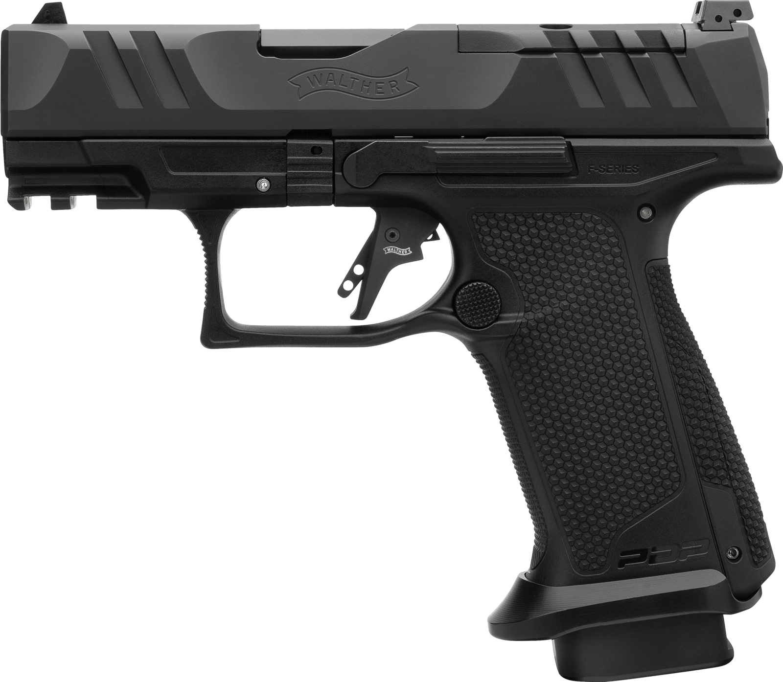 Walther Arms 4797054 PDP F-Series Pro E 9mm Luger 10+1 3.50" Black Steel Barrel, Black Optic Ready/Serrated Steel Slide, Black Polymer Frame w/Picatinny Rail, Interchangeable Backstrap Grip