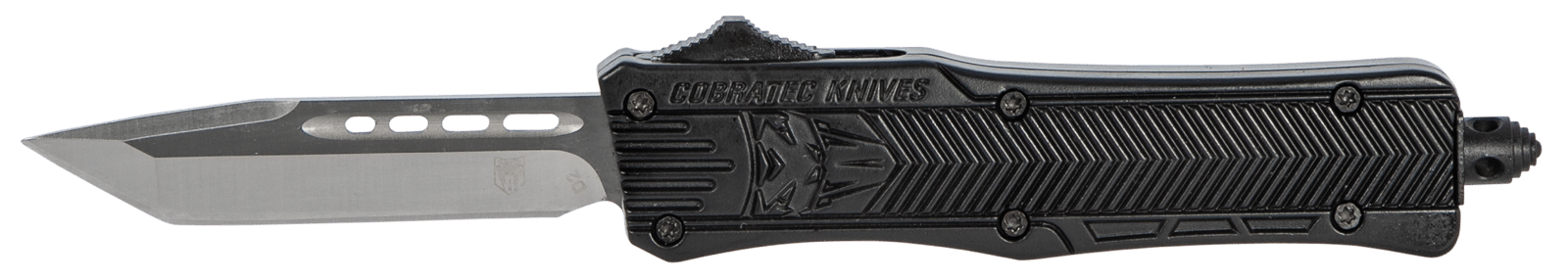 CobraTec Knives SBCTK1STNS CTK-1  Small 2.75" OTF Tanto Plain Black D2 Steel Blade/Black Aluminum Handle Features Glass Breaker Includes Pocket Clip