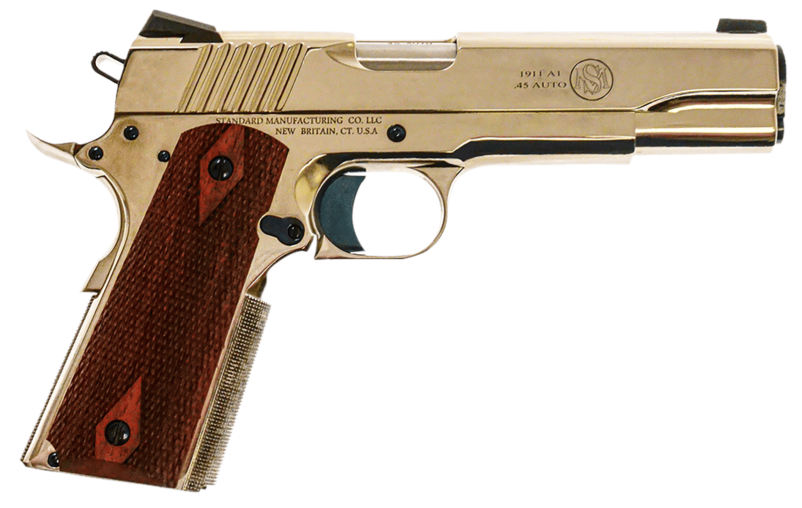 Standard Mfg  1911 Standard Full Size Frame 45 ACP 7+1 5" Stainless Match Grade Barrel, Nickel Steel Serrated Slide, Nickel Steel Frame w/Beavertail, Walnut Double Diamond Grip