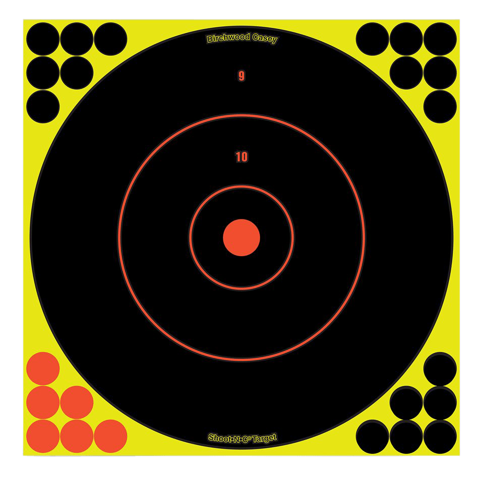 Birchwood Casey 34022 Shoot-N-C Reactive Target Self-Adhesive Paper Black/Yellow/Red 12" Bullseye 12 Pack