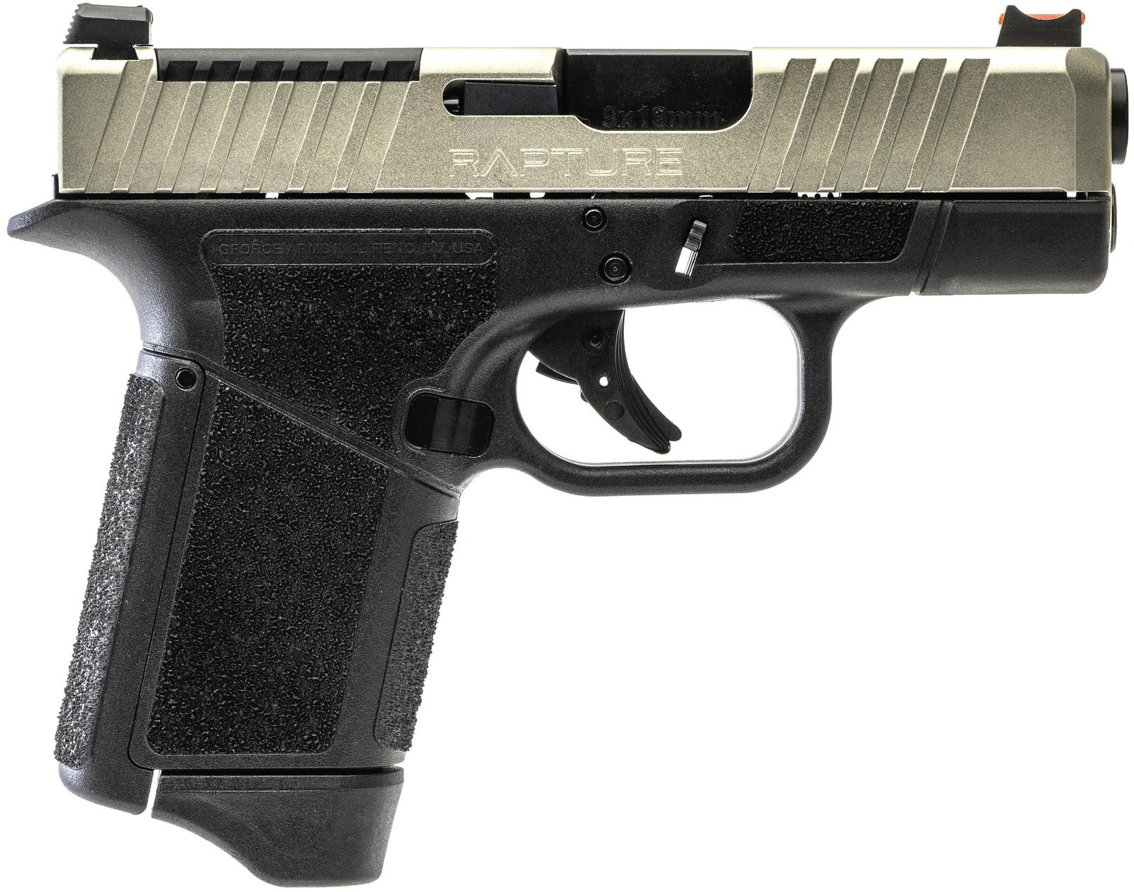 Gforce Arms GF932512GN Rapture  Sub-Compact Frame 9mm Luger 12+1 3.25" Black Steel Barrel, Nickel Steel Optic Cut/Serrated Slide, Gray Cerakote Polymer Frame, Shield RMSc/RMR Footprint