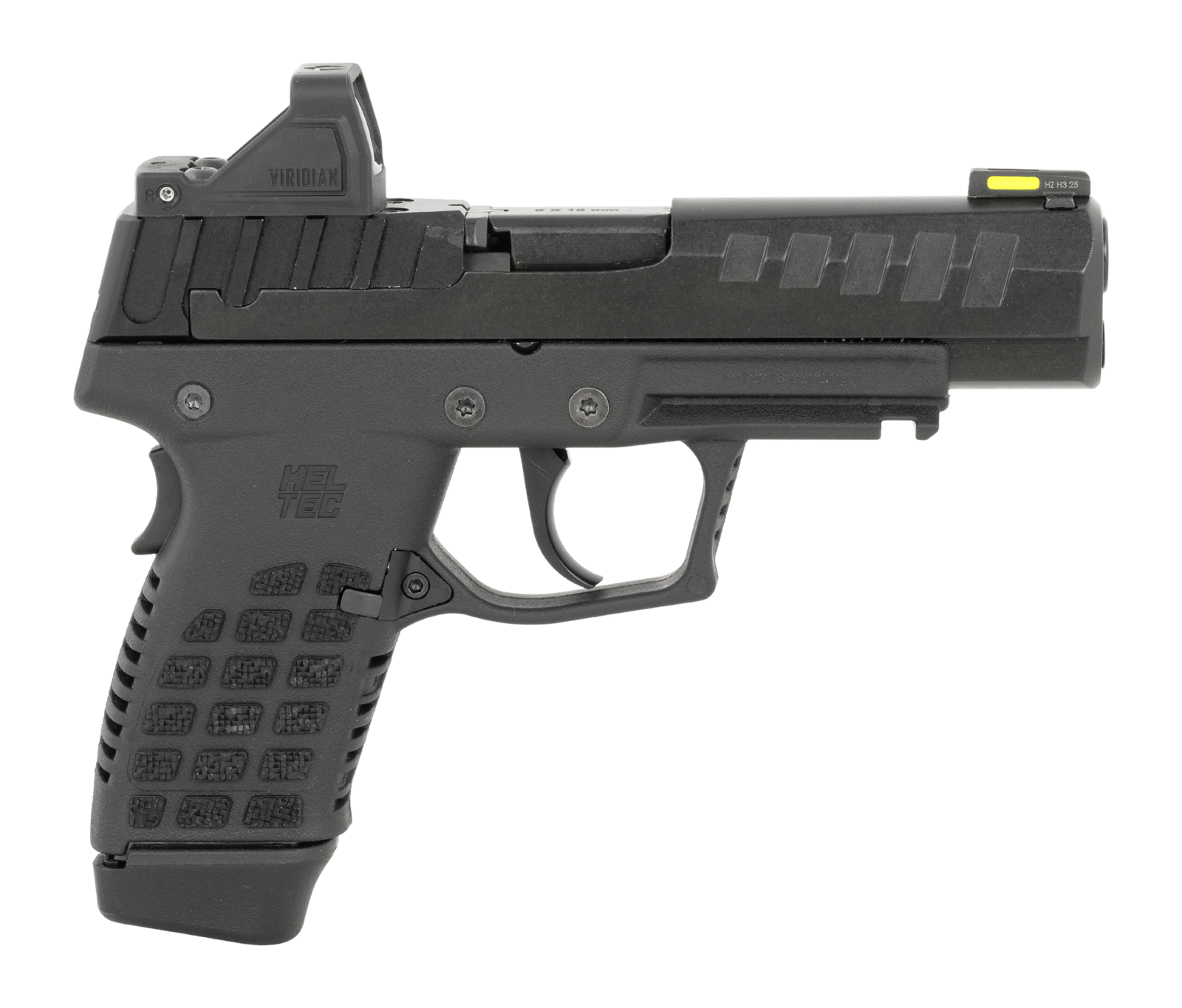 Kel-Tec P15BLKOPTIC P15 w/Optic Compact Frame 9mm Luger 15+1 4" Black Nitride Steel Optic Ready Slide, Black Polymer Frame w/Picatinny Rail, Black Stippled Grip, Ambidextrous, Viridian Optic