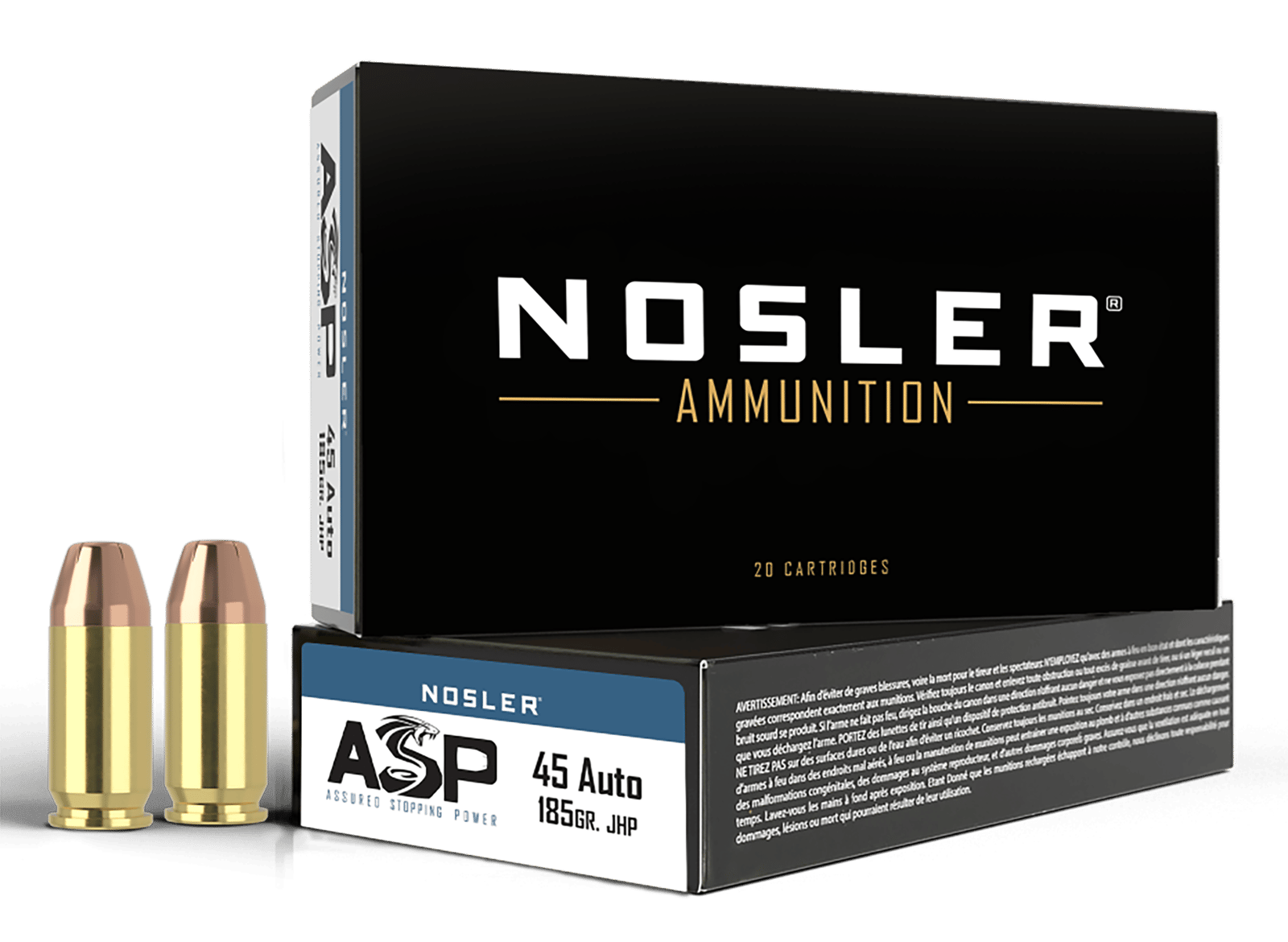 Nosler 51271 Assured Stopping Power Handgun 45ACP 185gr Jacketed Hollow Point 50 Per Box/10 Case