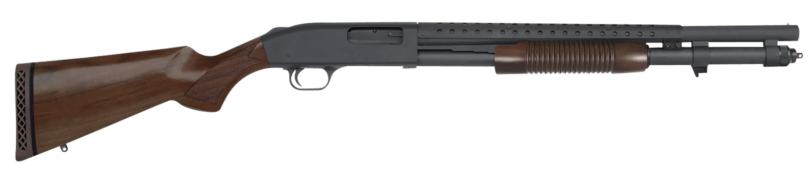 Mossberg 52150 590 Retrograde 12 Gauge Pump 3" 8+1 20" Matte Blued Heat Shield Barrel, Matte Blued Drilled & Tapped Receiver,  Fixed Walnut Stock