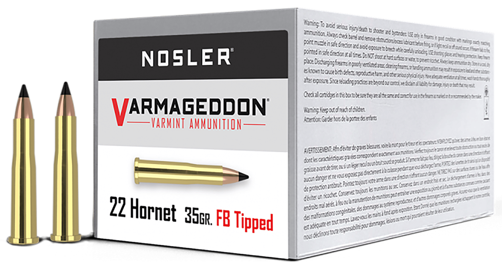 Nosler 41132 Varmageddon  22Hornet 35gr Flat Base Tipped 50 Per Box/5 Case