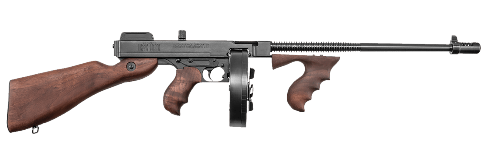 Thompson T1D 1927A-1 Deluxe 45 ACP Caliber with 16.50" Barrel, 10+1 Capacity (Drum), Blued Metal Finish, American Walnut Stock Wood Grip Right Hand