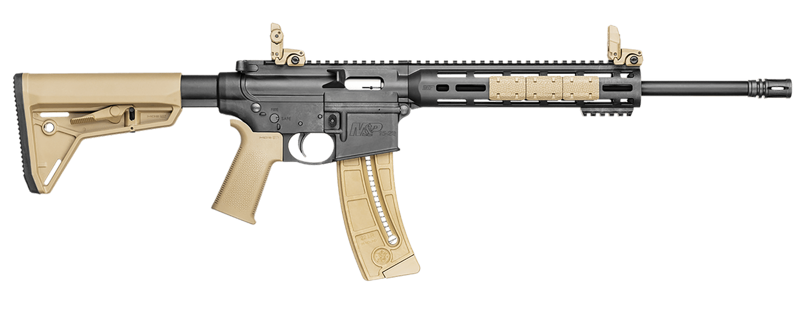 Smith & Wesson 10210 M&P 15-22 Sport 22 LR 25+1 16.50" Carbon Steel Barrel, Black Metal Finish, Adjustable Magpul MOE SL Flat Dark Earth Stock, Magpul Folding MBUS Sights, Magpul M-Lok Mounting System