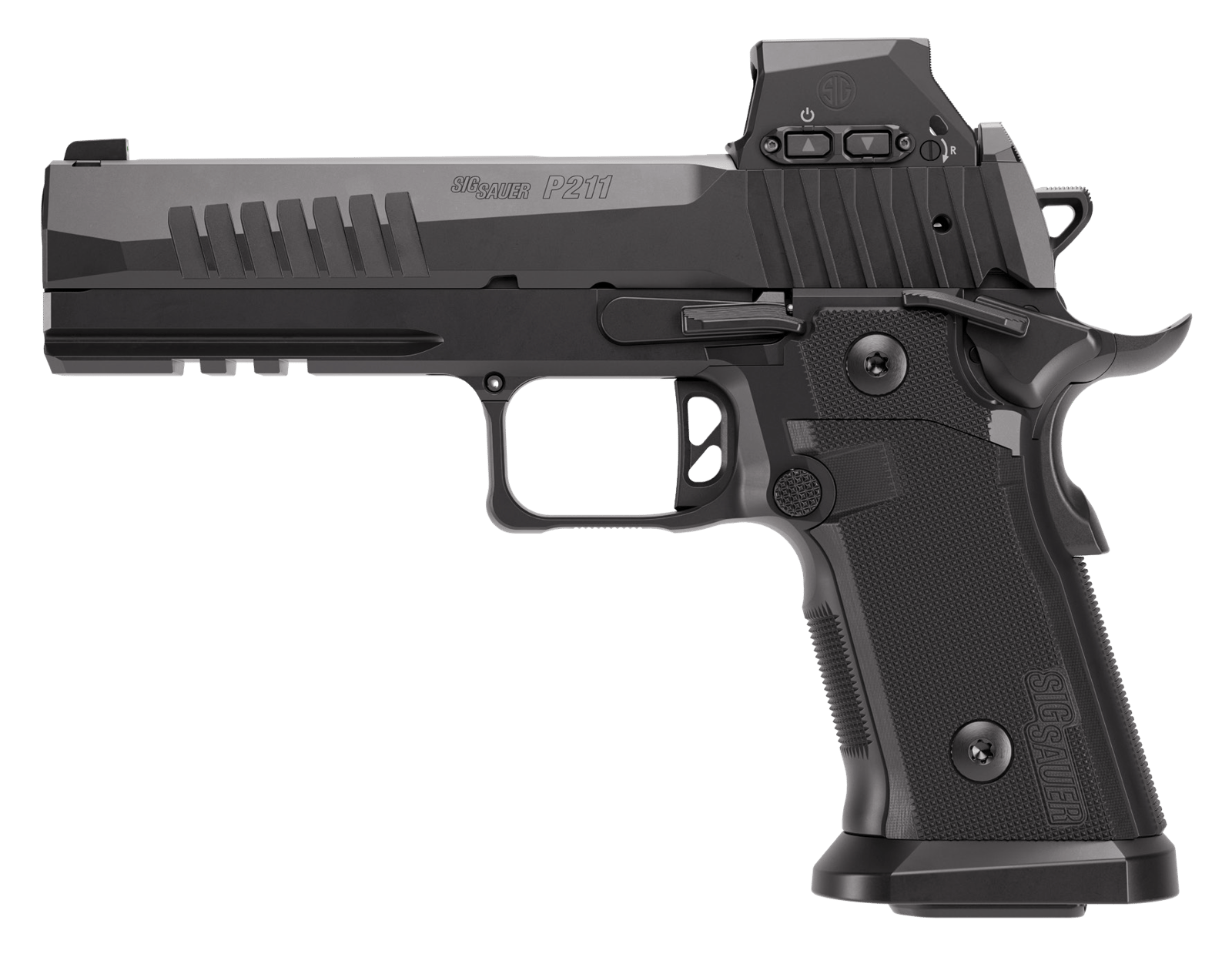 Sig Sauer 211F9GT5RXSL P211 GT5 w/Optic Full Size 9mm Luger 21+1 5" Black Barrel, Black Nitron Stainless Steel Serrated w/Optic Slide & Frame w/Beavertail & Picatinny Rail, G10 Grip Panels, Sig ROMEO-