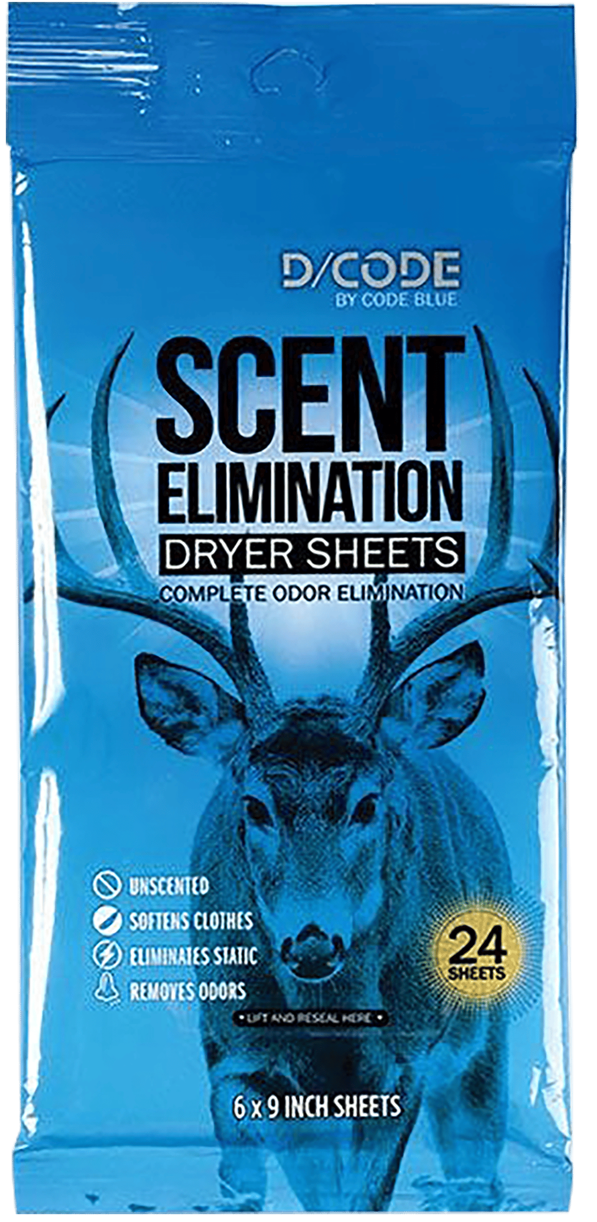 Code Blue OA1319 Scent Elimination Dryer Sheets Unscented 24 Sheets