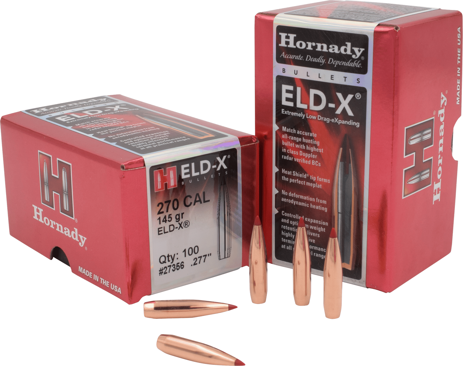 Hornady 27356 ELD-X  270 Cal .277 145 gr Extremely Low Drag eXpanding 100 Per Box/ 15 Case