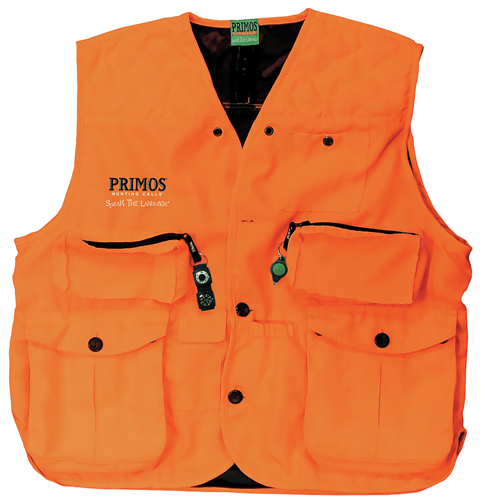 Primos 65701 Gunhunter's Hunting Vest Medium Blaze Orange Features Compass & LED Light