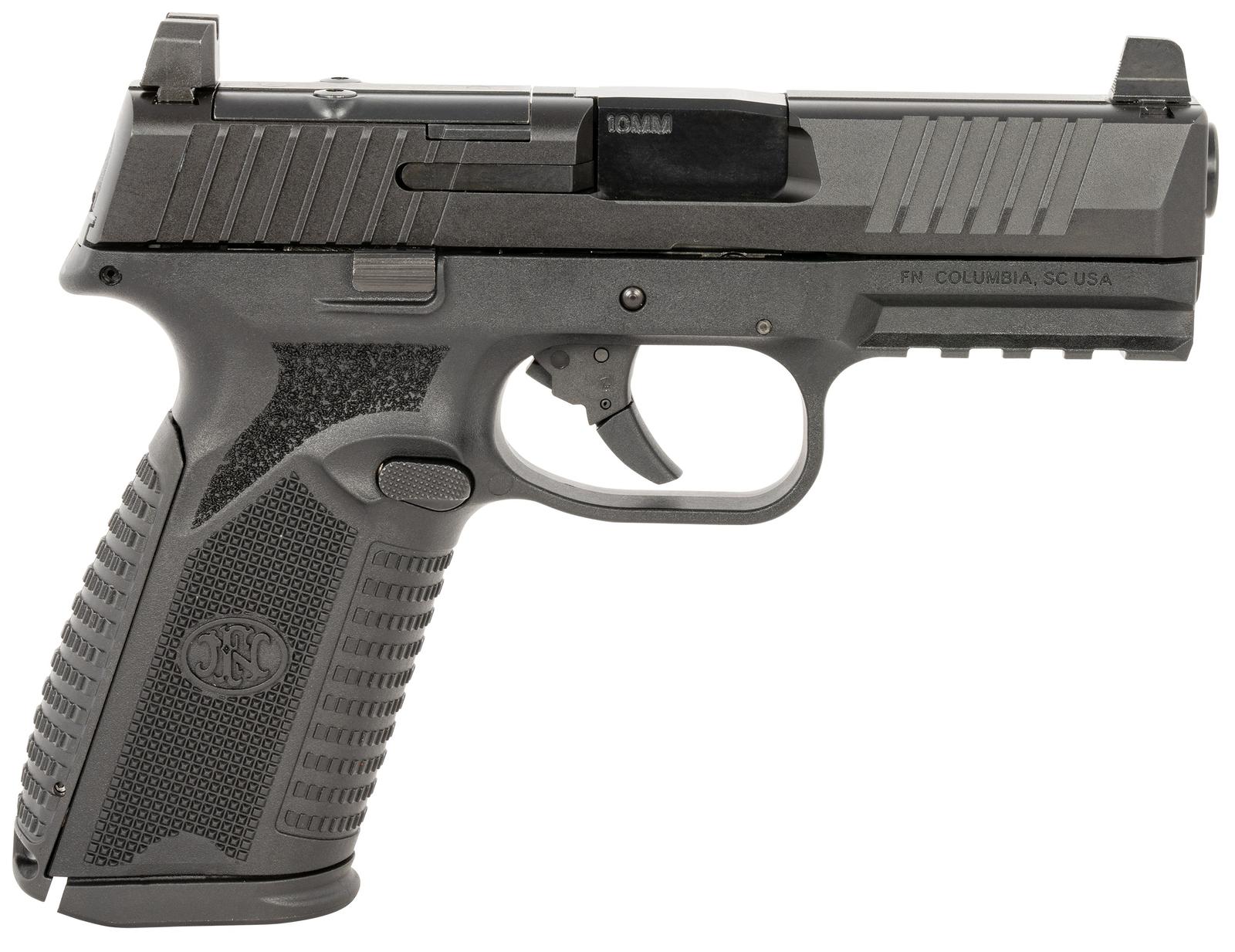 FN 66101381 510 MRD Full Size 10mm Auto 10+1, 4.10" Black Target Crown Steel Barrel, Black PVD Optic Cut/Serrated Steel Slide & Polymer Frame w/Picatinny Rail, Ambidextrous