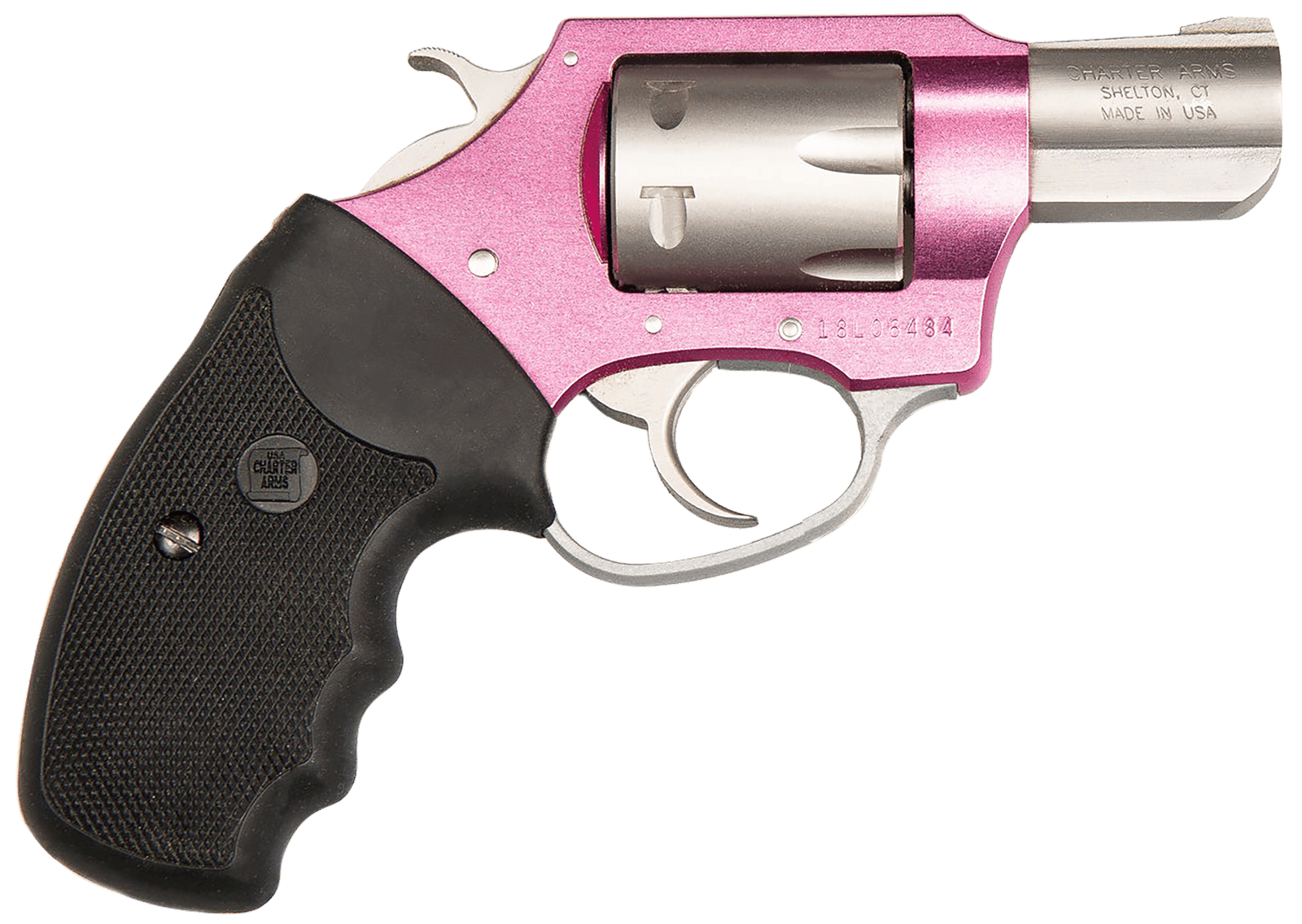 Charter Arms 52330 Pathfinder Pink Lady Small Frame 22 WMR 8 Shot 2" Stainless Steel Barrel, Pink Cerakote Aluminum Frame,  Stainless Cylinder, Black Finger Grooved Rubber Grip, Exposed Hammer