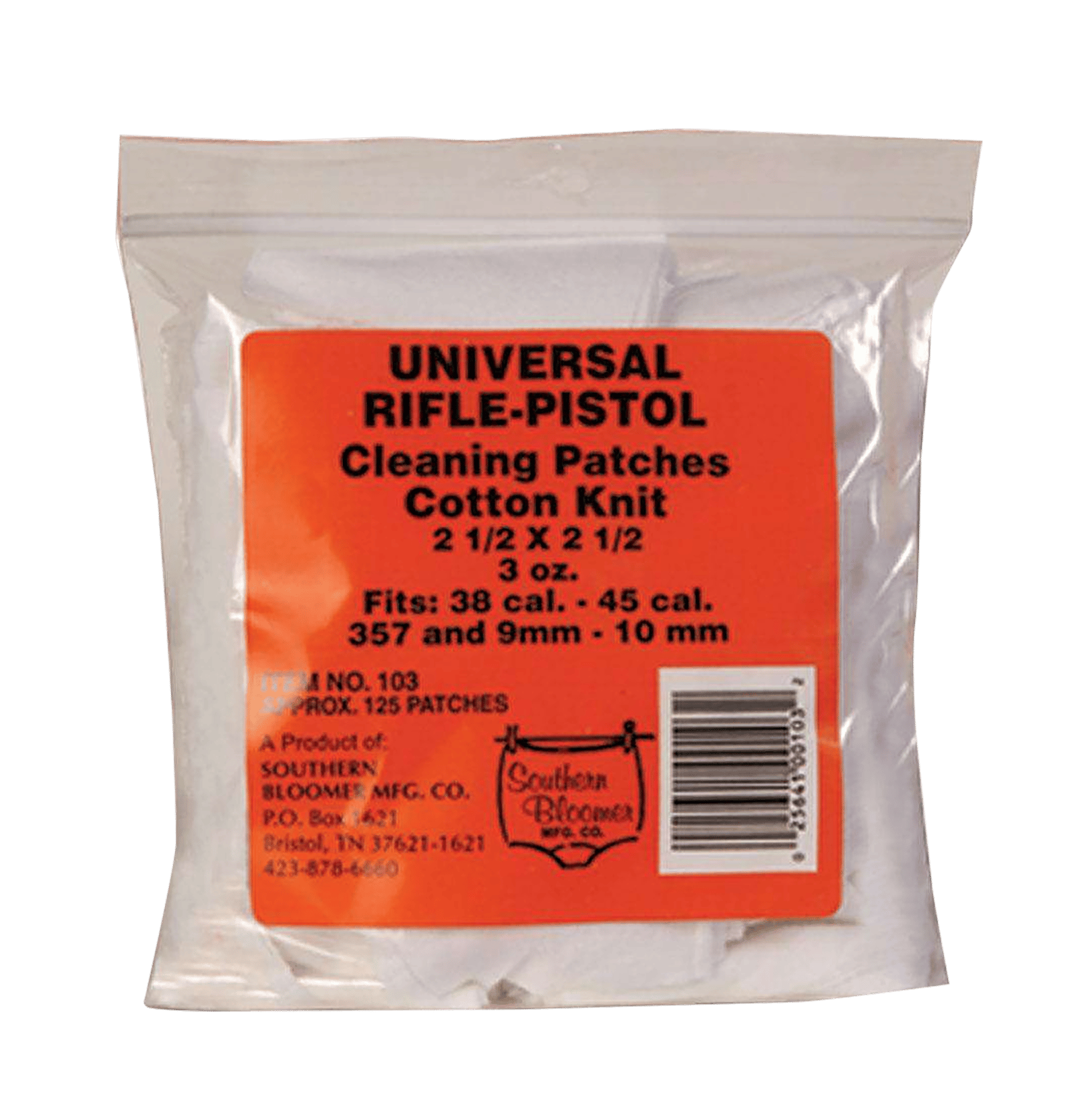 Southern Bloomer 103 Cleaning Patches  Cotton 2.50" x 2.50" 130 Per Bag Rifle/Handgun