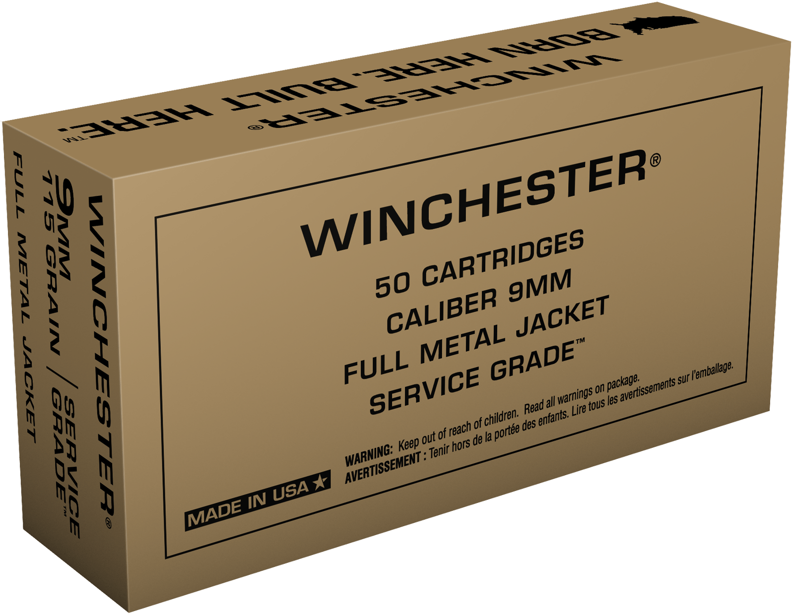 Winchester Ammo SG9W Service Grade  9mmLuger 115gr Full Metal Jacket 50 Per Box/10 Case