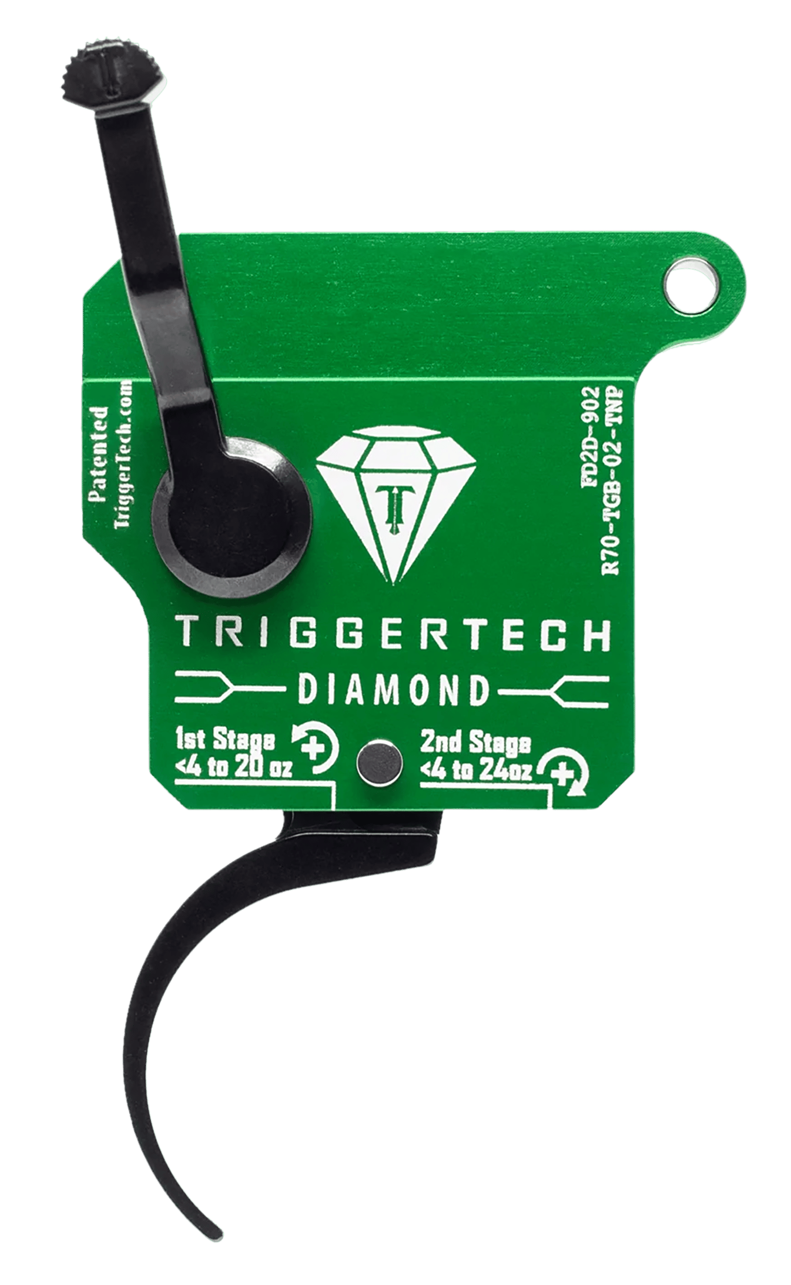 TriggerTech R70TGB02TNP Diamond  Two-Stage Pro Curved Trigger with 0.50-2.80 lbs Draw Weight & Green w/Black Parts Finish for Remington 700 Right
