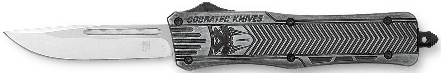 CobraTec Knives MSWCTK1MDNS CTK-1 American Flag Medium 3" OTF Drop Point Plain Stonewashed D2 Steel Blade, 5" Black Aluminum Alloy Handle