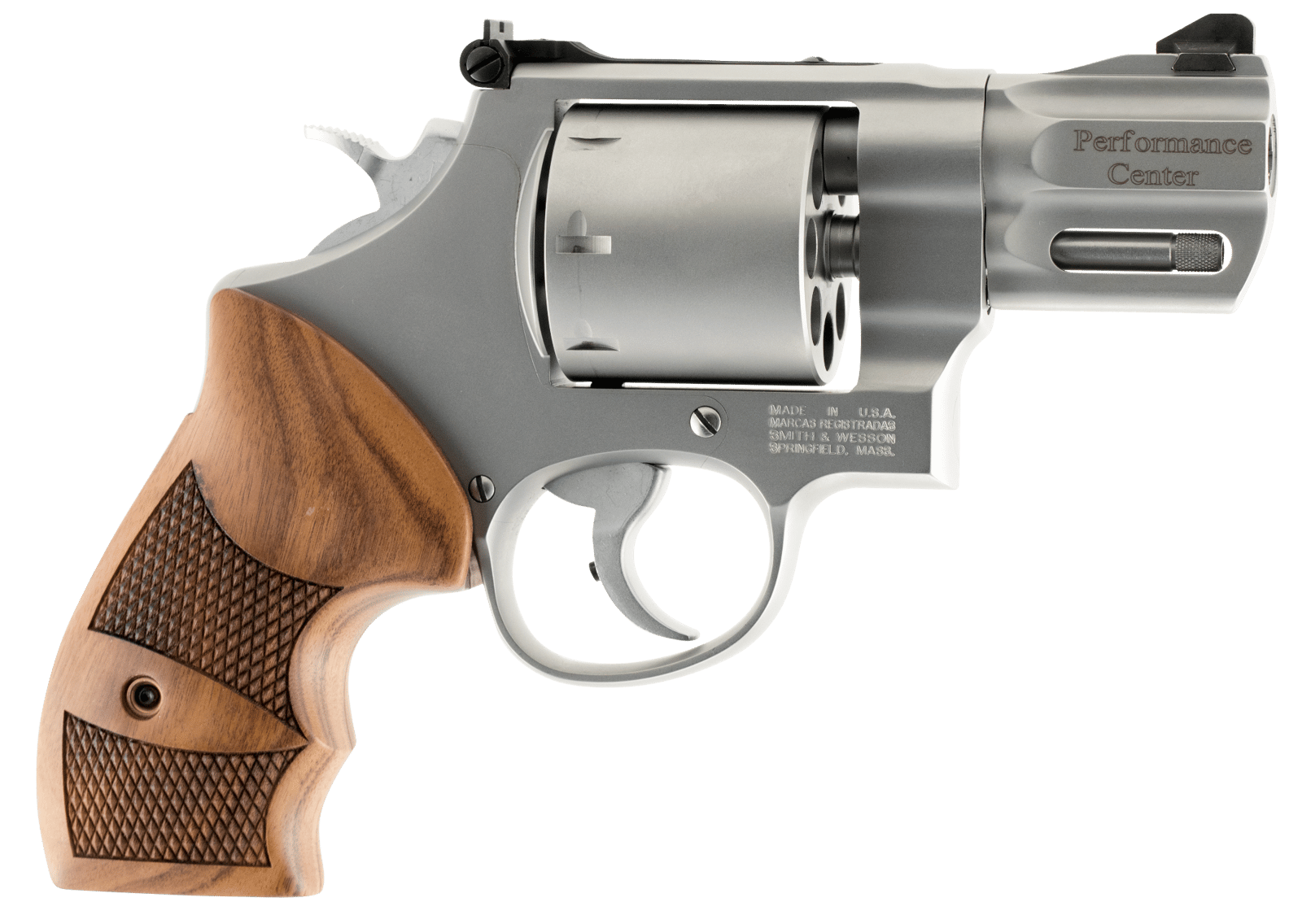 Smith & Wesson 170133 Performance Center Model 627 38 S&W Spl +P, 357 Mag 8rd 2.63" Stainless Steel Barrel & Cylinder Matte Silver Stainless Steel Frame with Wood Grip