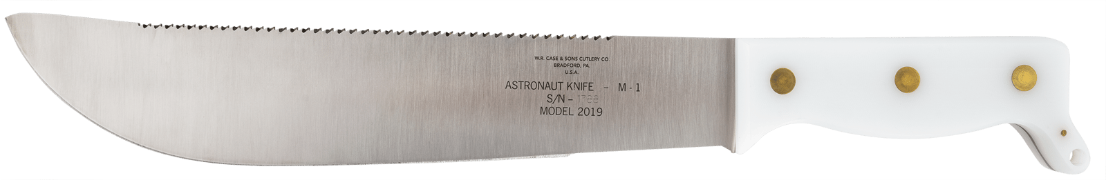 Case 12019 Astronaut M-1 Commemorative 11.75" Fixed Machete Plain/Saw As-Ground High Carbon Steel Blade/Smooth White Synthetic Handle